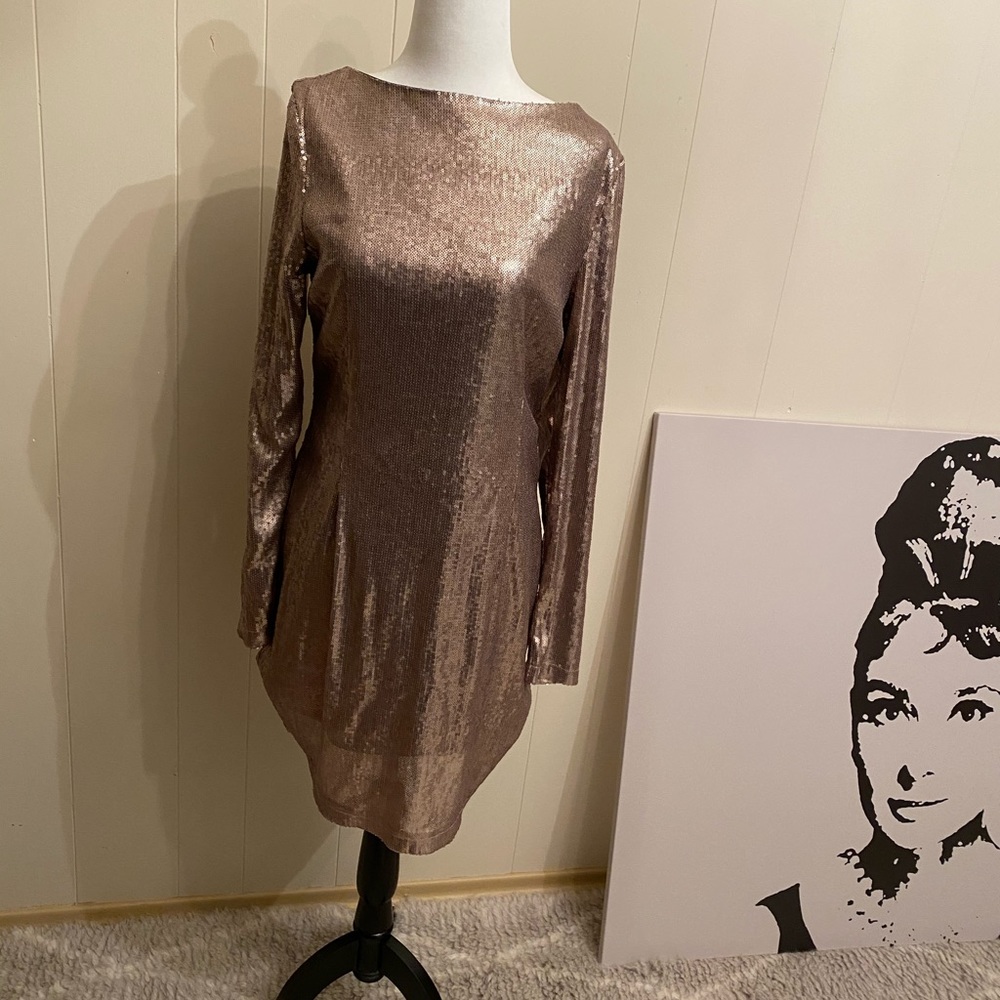 NWT Kim Kardashian bronze sequin shift dress